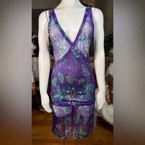 Bluemarine Purple Floral Knit Mesh Drop Waist Summer Coverup Dress Sz 6/42